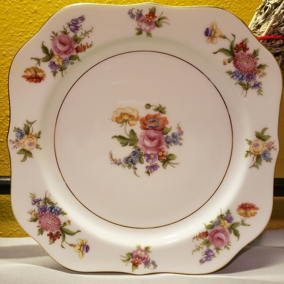 1 Vtg 1933 Square Salad Plate Phyliss By Noritake Roses Flowers Porcelain - Picture 2 of 5